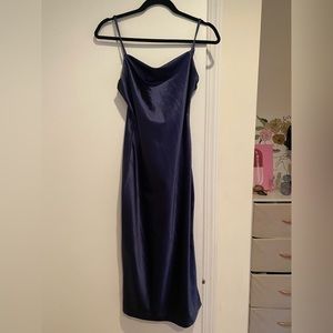 BLUE SATIN DRESS WITH SLIT